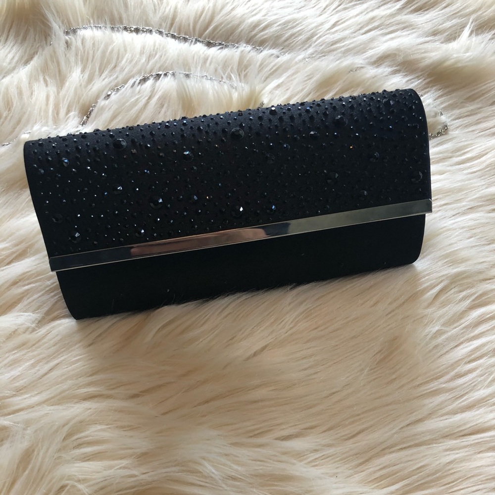 Black sparkle clutch with chain strap